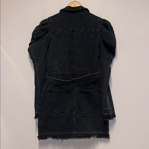 F21 Denim puff sleeve Grey Black denim jean mini dress long sleeve belted medium - Picture 8 of 8